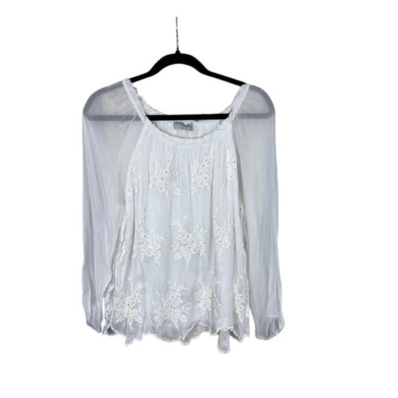 Angela Moda Italy White Silk Off-Shoulder Blouse Fairycore Whimsical - Picture 3 of 9